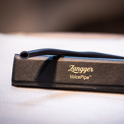Side view of the Zangger VoicePipe showing its flared mouthpiece and gently curved tube